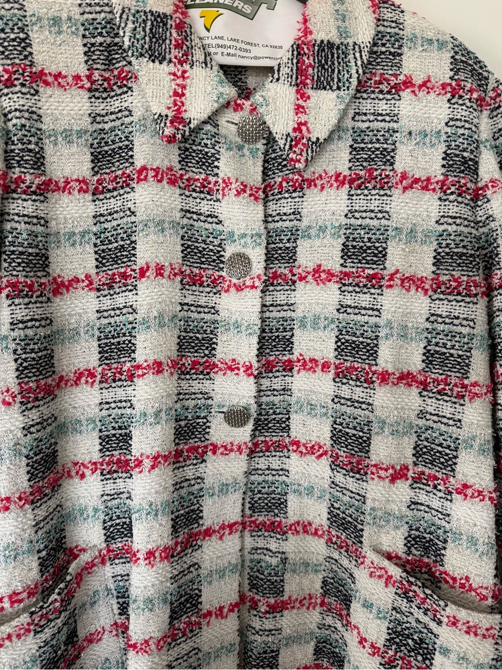 Vintage Inspired Tweed Plaid Jacket Oversized Chic Statement Piece ST John 18 - Picture 6 of 8